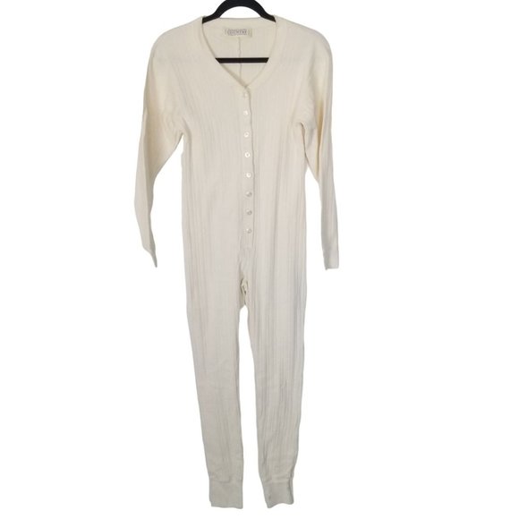 Victoria's Secret Country Womens S Cream Button Front One-Piece Thermal Pajamas - Picture 1 of 8